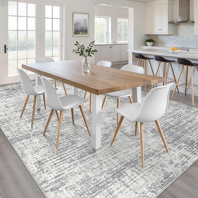 6x9 Area Rugs Living Room: Washable Large Neutral Grey Rug Abstract Soft Modern Stain Resistant Indoor Floor Non-Slip Carpet for Bedroom Nursery Kids Office Playroom Dining Room Under Table Home