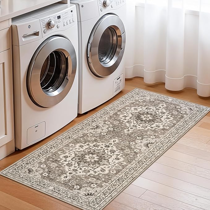 TOPRUUG 2x4 Oriental Entry Rug - Washable Area Rugs for Kitchen Bathroom Non-Slip Ultra-Thin Indoor Door Mat Indoor Entrance - Stain Resistant Small Throw Carpet (Beige, 2X4)