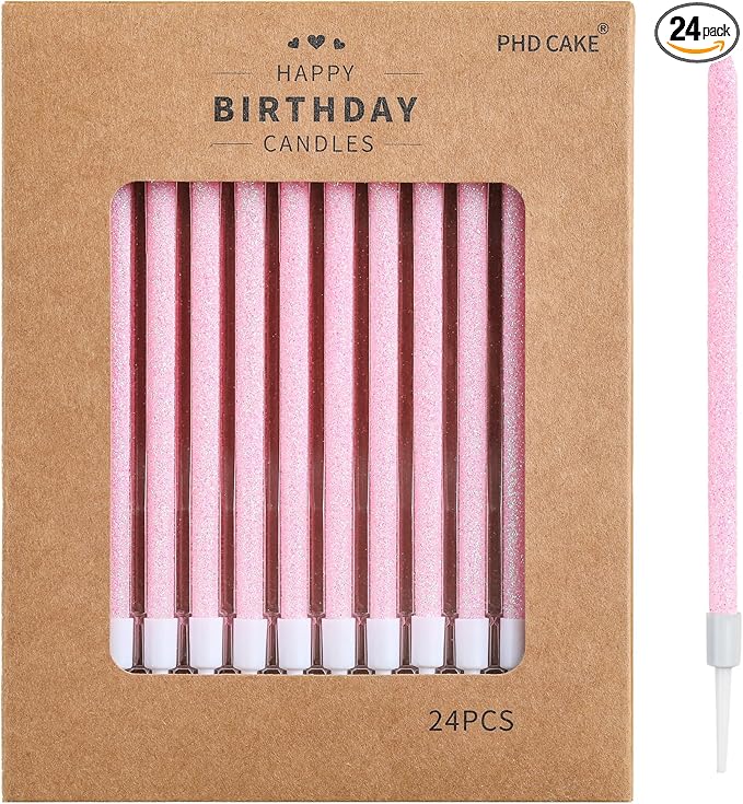 PHD CAKE Iridescent Pink Long Thin Metallic Birthday Candles, Cake Candles, Birthday Parties, Wedding Decorations, Party Candles