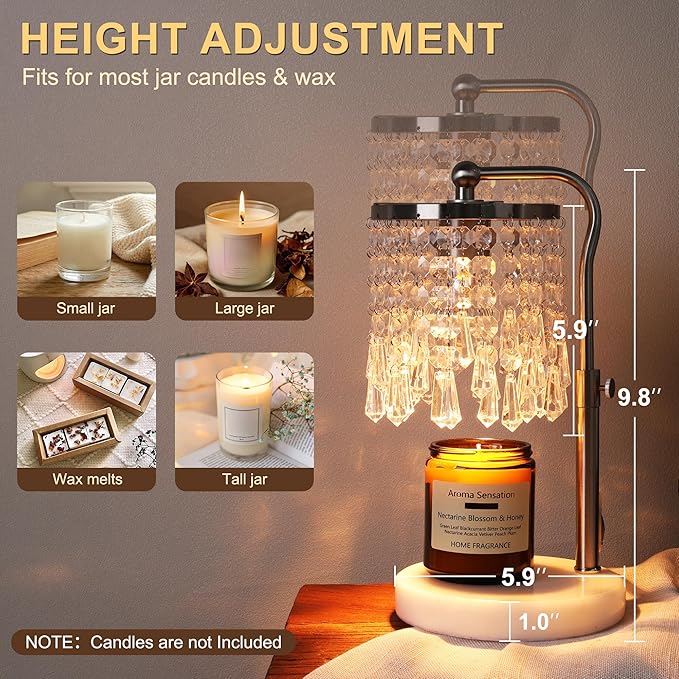 Candle Warmer Lamp with Timer Dimmer, Crystal Candle Lamp Birthday Gifts for Women, Mom, House Warming Gifts Wax Melt Warmer for Jar Candles with 2 Bulbs, Silver