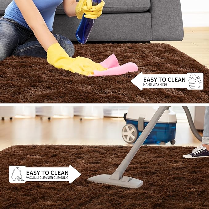 Tepook Super Soft Fluffy Rugs for Living Room, Area Rugs 8x10 for Bedroom, Modern Shaggy Rug Fuzzy Carpets for Kids, Plush Indoor Nursery Home Decor Rug with Non-Slip Bottom, Brown