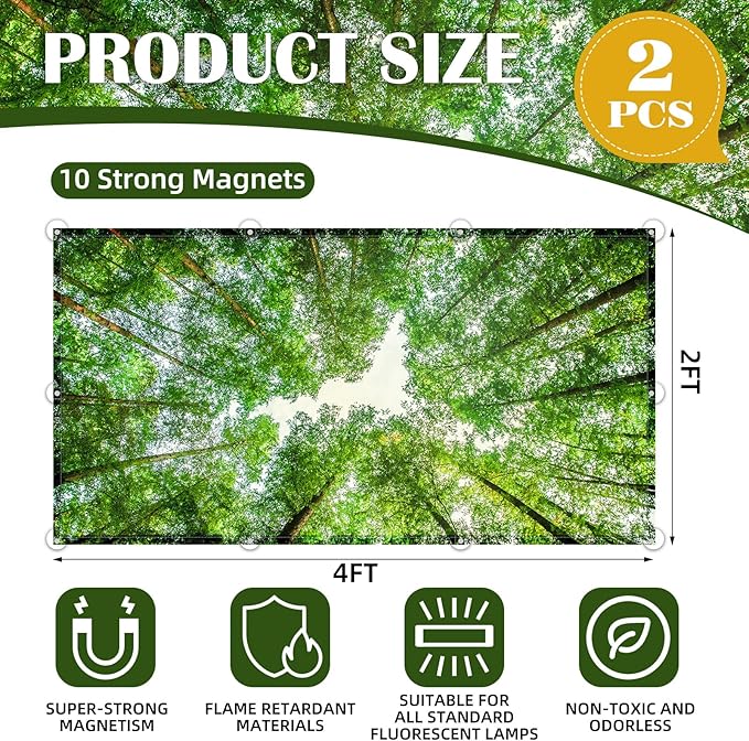 ANGSYLTH 2 Pcs Fluorescent Light Covers - 4 x 2 Feet Covers for Ceiling Lights, Magnetic Light Filters for Classroom, Office, Hospitals, Home
