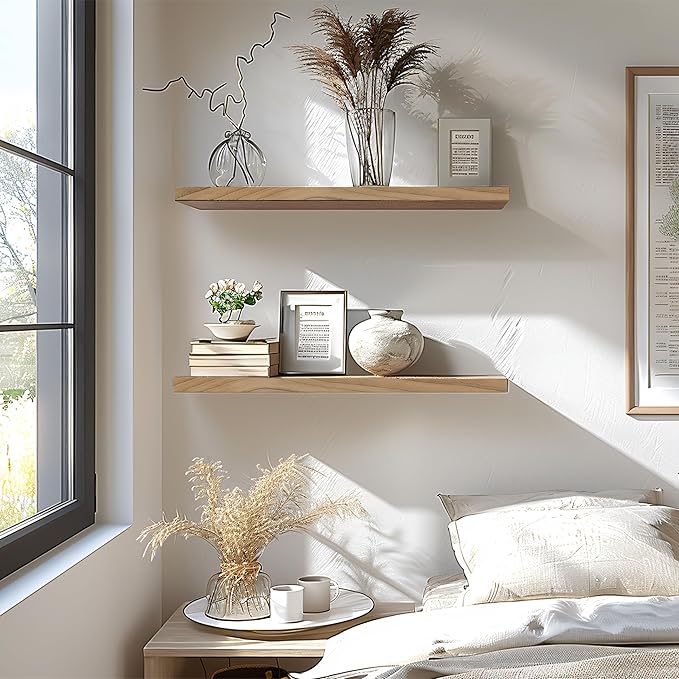 GXYAWPJ 24 Inch Floating Shelves for Wall Rustic Light Wood Wall Shelves for Bedroom Set of 4
