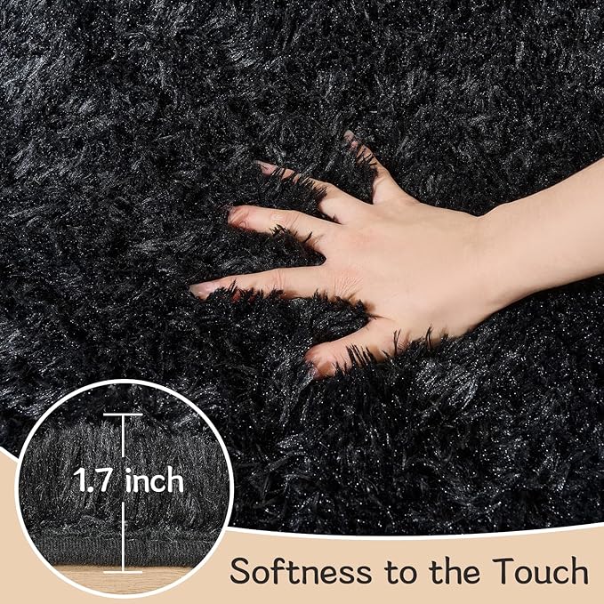 Fluffy Area Rugs for Bedroom - Soft Plush Shag Rug for Living Room Nursery Kids Room - Non Slip Fuzzy Shaggy Floor Carpets for Girls Boys Play Room Dorm Decor (Black, 5' x 7')