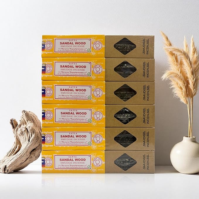Satya Smudge Incense Stick – Hand-Rolled Indian Masala Incense for Meditation, Yoga & Spiritual Cleansing Pack of 6 (Smudge Sandalwood)