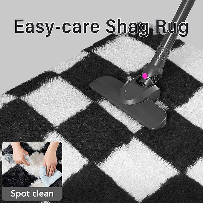 PureCozy Checkered Rug 6x9 for Living Room, Black and White Modern Shag Rugs Super Soft Washable Indoor Office Fuzzy Carpet Non-Slip Fluffy Rugs for Bedroom Home Aesthetic Decor