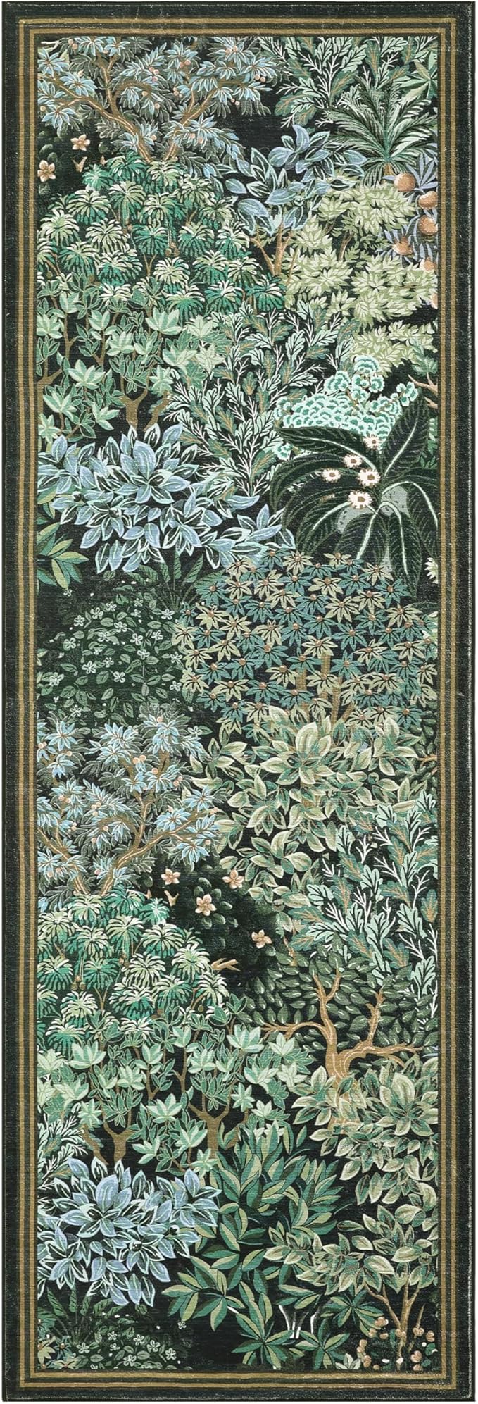 GarveeHome Forest Runner Rug, Blue Green Washable Runner Rug 2x6 for Kitchen, Botanical Low Pile Non Slip Stain Resistance Woodland Hallway Rug for Entryway Bedroom Laundry Room