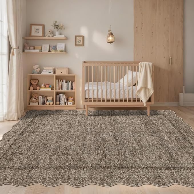 GarveeHome Scalloped Washable Area Rug 4x6 Small Entryway Rug Non Slip Modern Soft Accent Rugs for Bedroom Nursery Low Pile Stain Resistant Carpet for Office, 4 ft x6 ft