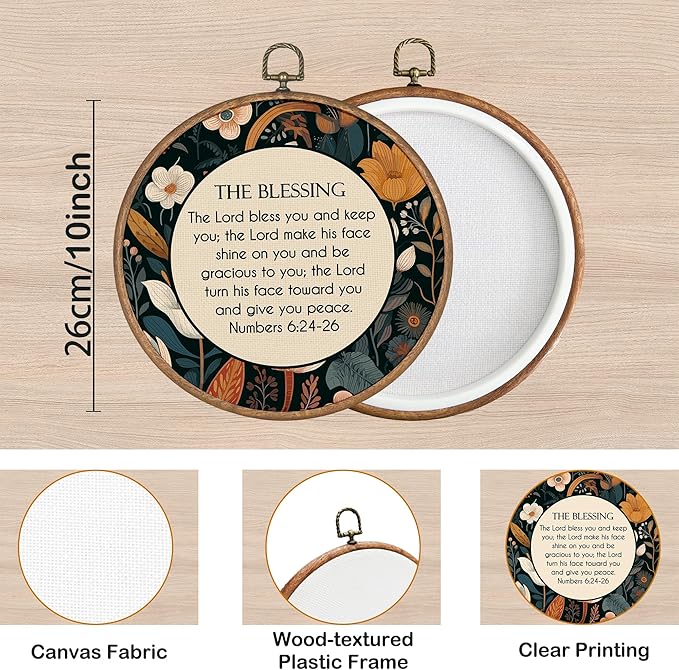 KSDUT Christian Wall Decor Art - Vintage Flowers Trendy Retro Wall Art Canvas Frame Hanging Prints, Bible Verse Preppy Round Wall Art Decor for Grandmillennial Home Bedroom Decorations 10"x10"