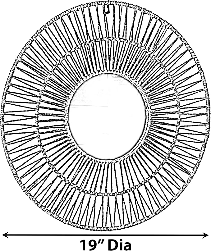 Vintiquewise Decorative Woven Paper Rope Round Shape Bamboo Wood Modern Hanging Wall Mirror