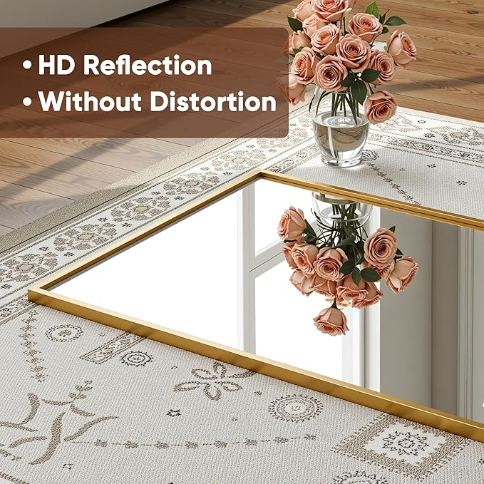 Antok 48''x 14'' Full Length Mirror Over Door, 4-in-1 Standing Leaning Wall Mounted, Adjustable Hanging Mirror for Bedroom Living Room, Gold, Rect Corner