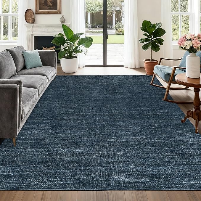 Modern Solid Color Area Rug 10x13 Large Living Room Area Rug Washable Abstract Bedroom Rugs Non Slip Boho Dining Room Throw Carpet Soft Stain Resistant Minimalist Rugs for Nursery Home Office, Navy