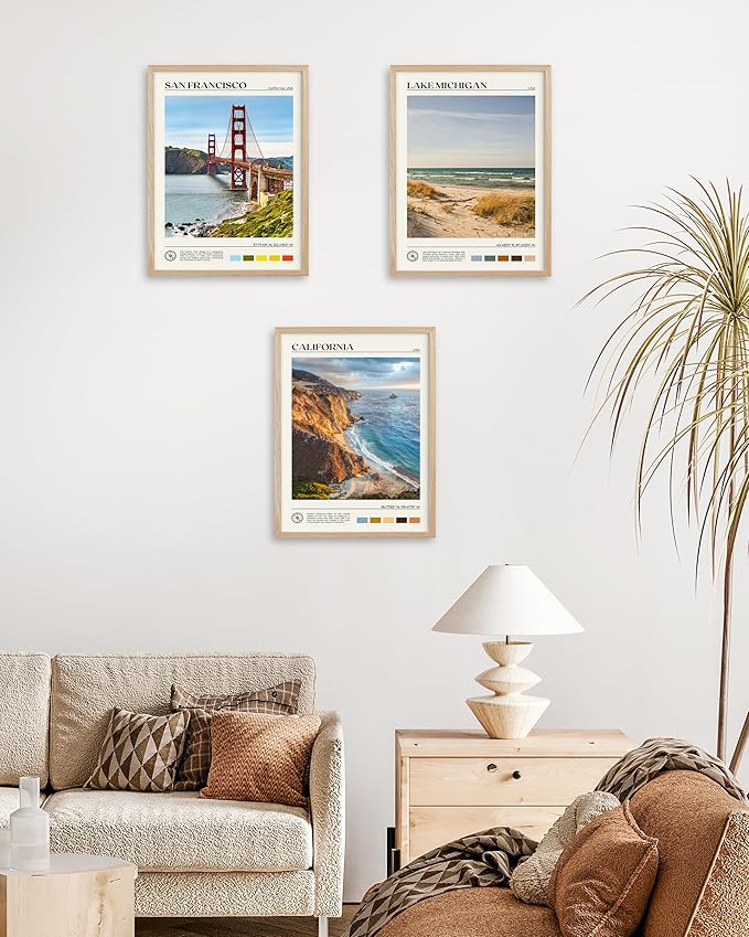 HesenDot Natural OAK Wood Golden Gate Bridge Framed Wall Art,12x16in San Francisco City Skyline Canvas Wall Print,Modern Urban Landmark Wall Decor for Living Room,Bedroom,Office Gallery Gifts Set of 1
