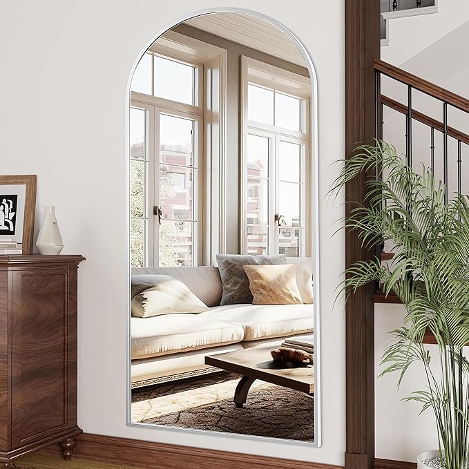 OGCAU 76"x34" Arched Full Length Mirror, Hanging Leaning or Standing Full Body Mirror, Wall Mounted Mirror with Aluminum Frame for Living Room, Bedroom or Cloakroom (White)