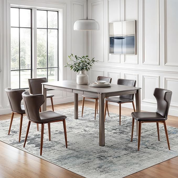 Soalmost 6x9 Abstract Area Rugs for Living Room 6 x 9 Washable Non Slip Low Pile Gray Rugs for Bedroom Dining Room Foldable Thin Gray Blue