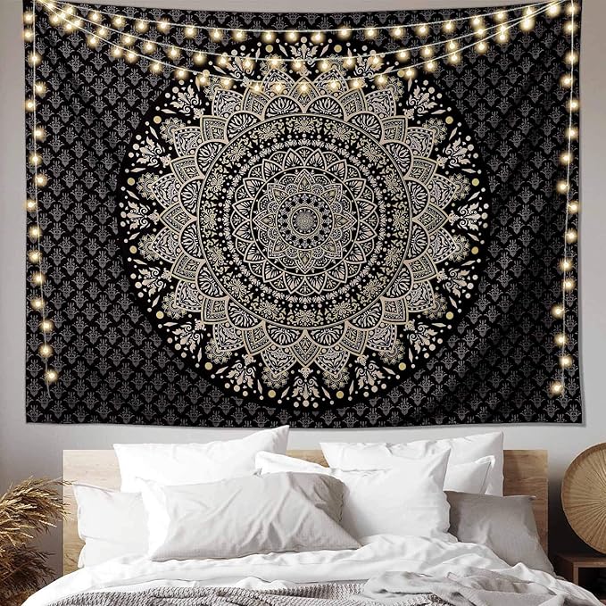 Edeesky Black Mandala Tapestry Wall Hanging Psychedelic Medallion Wall Tapestry Aesthetic Indian Hippie Decor Bohemian Art Boho Home Decoration Blanket for Bedroom,Living Room,Dorm