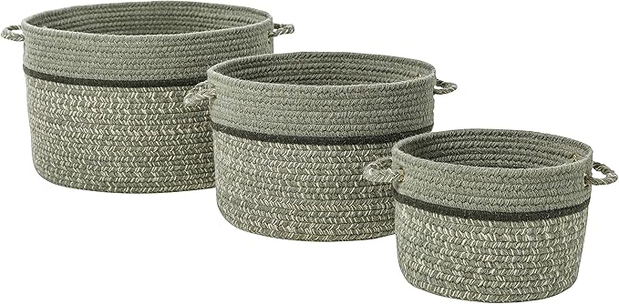 Super Area Rugs Wool-Made Soft Storage Basket with Handles Braided Trendy Decorative Bin, Mistletoe, 14" x 10"