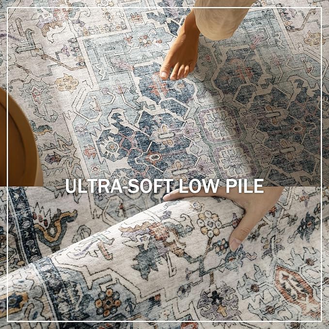 Machine Washable Kitchen Runner Rugs: 2'6"x8' Hallway Runner Rug Non Slip Low Pile Stain Resistant Soft Carpet Runners for Hallways Indoor Entryway Kitchen Laundry Room Beside Farmhouse