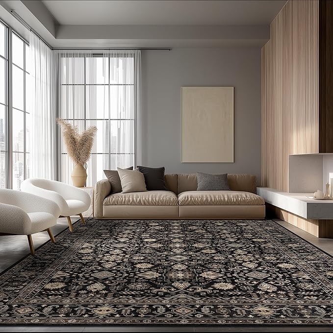 Ruaruarug Area Rug Non Slip Machine Washable Ultra Soft Living Room/Bedroom/Kitchen/Outdoor/Classroom Black Gold, 10'×14'