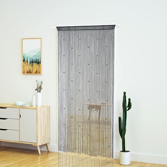 YaoYue Beaded Curtain Door String Curtains for Doorway Tassels Beads Hanging Fringe Hippie Room Divider Window Hallway Entrance Wall Closet Bedroom Privacy Decor (39×110in/100×280cm, Grey)