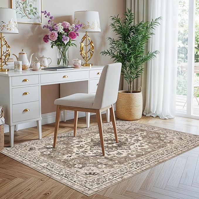 TOPRUUG Washable Entryway 3x4 Rug - Area Rugs for Kitchen Bathroom Non-Slip Ultra-Thin Indoor Door Mat Indoor Entrance - Stain Resistant Small Throw Carpet (Beige, 3X4)