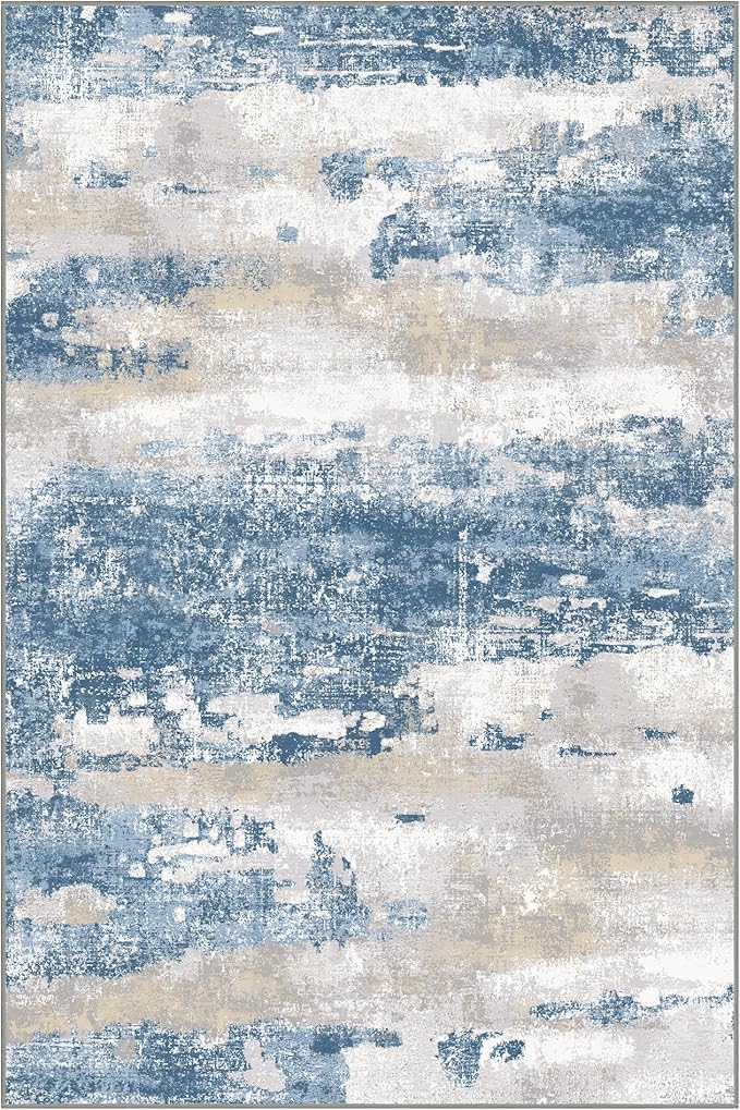 GENIMO No Crease Non Slip 6x9 Area Rugs for Living Room, Craft Woven Modern Rug, Soft Floor Carpet, Single-Piece Rugs for Bedroom, Dining Room, Office, Blue