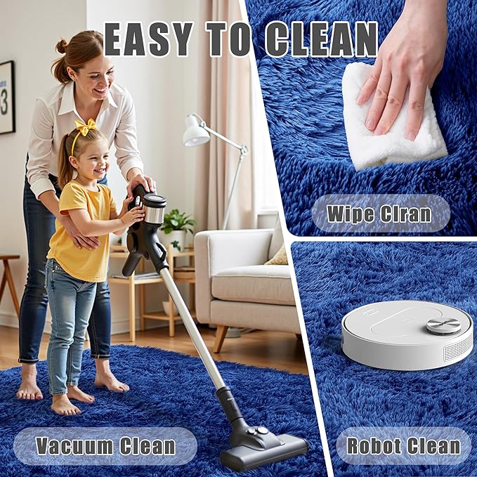 6x9 Area Rug for Living Room:Ultra Soft Fluffy Shag Navy Blue Rugs,Large Fuzzy Plush Indoor Non Slip Carpet Washable Rug for Bedroom Kids Nursery Office Dorm Modern Decor(Navy Blue 6'x9')