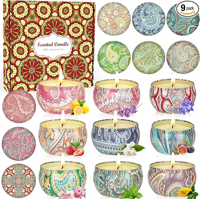 9 Pack 22.5oz in Total Scented Candles Gifts for Women,140-160 Hours Home Scented Candles,Aromatherapy Candle Gifts Set, Soy Wax Candles for Christmas Day, Birthday, Mothers Day, Valentine's Day