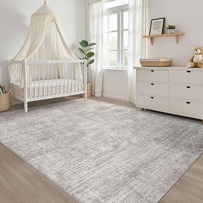 10x14 Area Rugs Living Room: Washable Large Neutral Rug Abstract Soft Modern Stain Resistant Indoor Floor Non-Slip Carpet for Bedroom Nursery Kids Office Playroom Dining Room Under Table- Brown Gray