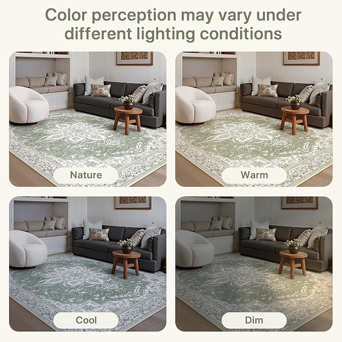 GENIMO 2X5 Washable Vintage Runner Rug for Hallway, Non-Slip Low Pile Chenille Print Rug, Soft Rugs for Indoor Entryway Kitchen Corridor, Sage & Linen