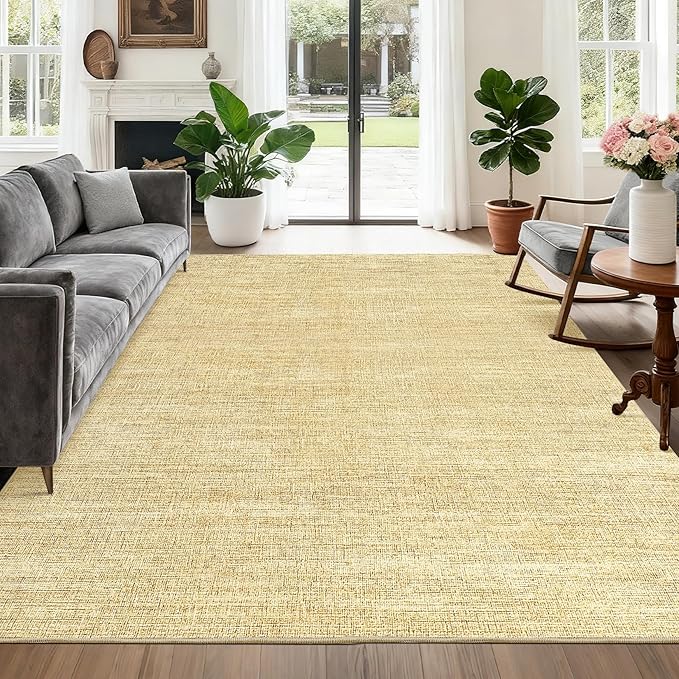 Washable Area Rug 8x10 for Living Room Bedroom Non Slip Minimalist Solid Color Area Rugs Modern Abstract Plain Dining Room Throw Carpet Low Pile Soft Classic Boho Rugs for Kitchen Nursery Oiifce, Tan