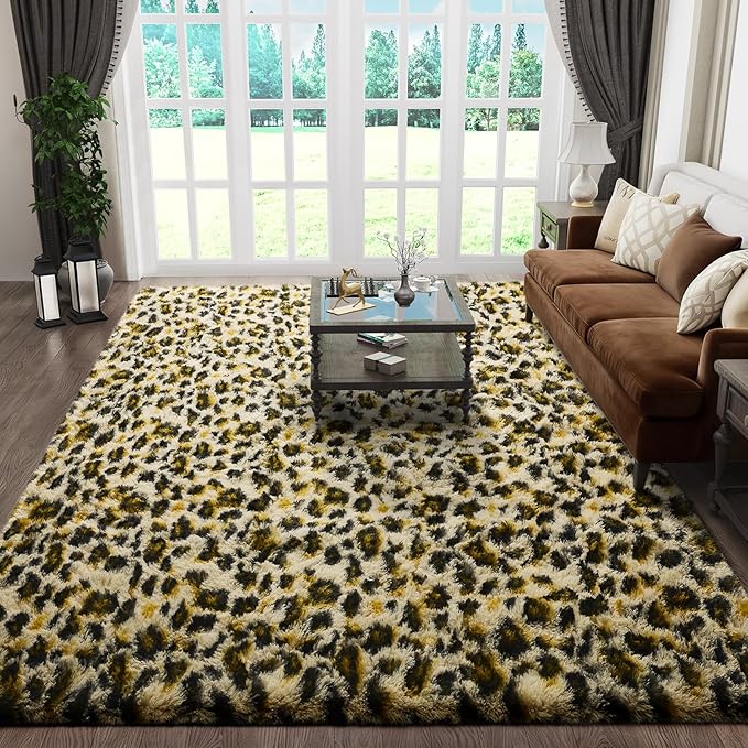 Ophanie Soft Fluffy Shaggy Rugs for Bedroom Living Room Dorm Nursery Home Decor Aesthetic,Color Leopard, Size 6x9