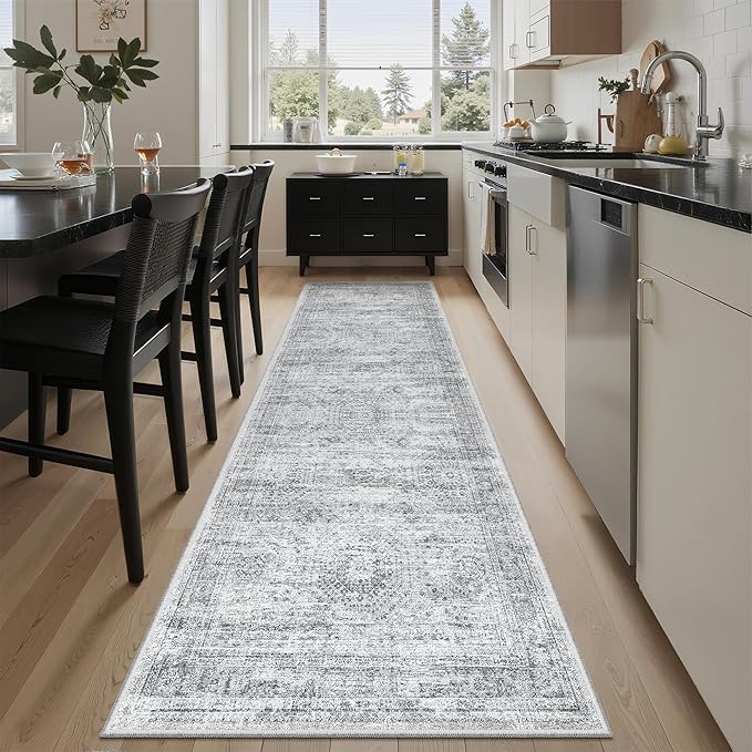 Soalmost Runner Rug 2x7 Washable Non-Slip Hallway Runner Rugs for Kitchen Bathroom Laundry Room Grey Vintage Floor Carpet Runners for Hallways Entryway