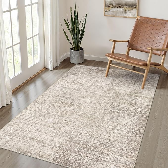 3X5 Rug Washable Area Rugs: Neutral Brown Throw Rug Abstract Soft Modern Stain Resistant Indoor Floor Non-Slip Carpet for Entryway Closet Front Door Kitchen Bedroom Bedside Dorm