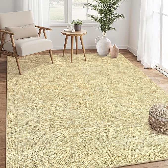 Modern Solid Color Area Rug 10x13 Large Living Room Area Rug Washable Abstract Bedroom Rugs Non Slip Boho Dining Room Throw Carpet Soft Stain Resistant Minimalist Rugs for Nursery Home Office, Tan