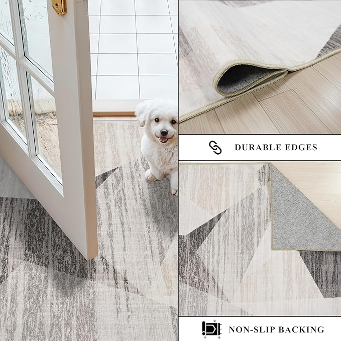 TOPRUUG Mid Century Modern Rug - Geometric Style 8x10 for Living Room Bedroom Under Bed Dining Room Under Kitchen Table Office - Minimalist Contemporary Home Decor (Grey Cream Beige, 8x10)