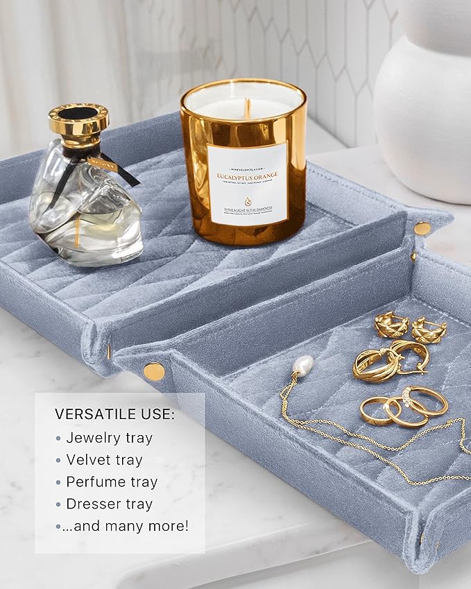 Benevolence LA Perfume & Jewelry Trays for Dresser, Set of 2 | Vanity Valet Organizer, Catch-All Tray for Makeup & Accessories | Decorative Desk & Dressing Table Organizer – Periwinkle Blue