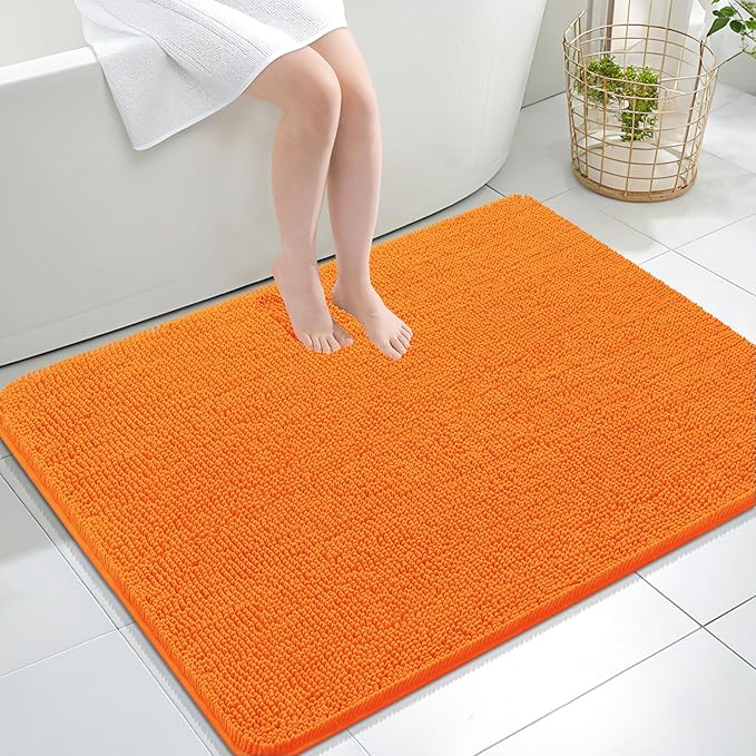 OLANLY Large Bathroom Rugs 40x32, Extra Soft Absorbent Chenille Bath Rugs, Rubber Backing Quick Dry, Machine Washable Bath Mats for Bathroom Floor, Tub and Shower, Home Decor Accessories, Orange