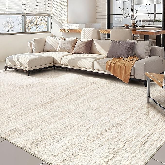 Nakagishi 10x14 Area Rugs Living Room: Washable Large Vintage Rug Neutral Non-Slip Soft Stain Resistant Indoor Carpet for Bedroom Nursery Dining Room Office Playroom - Beige-01