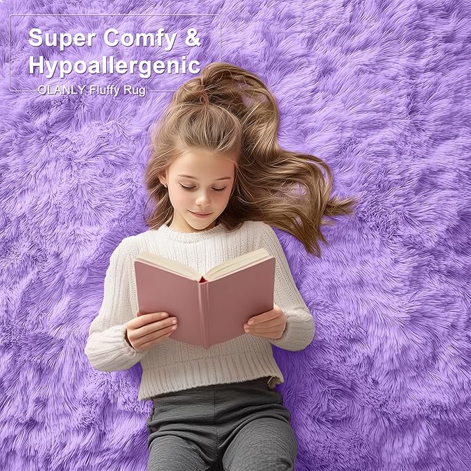 OLANLY 5x7 Machine Washable Large Area Rugs for Living Room, Bedroom, Soft Fluffy Shaggy Bedside Rug, Indoor Floor Carpet for Kids Girls and Boys, Dorms, Nursery, Home Decor Aesthetic, Purple