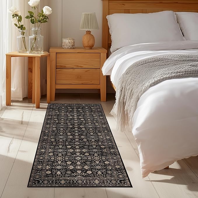 Ruaruarug Area Rug Non Slip Machine Washable Ultra Soft Living Room/Bedroom/Kitchen/Outdoor/Classroom Black Gold, 2'×6'