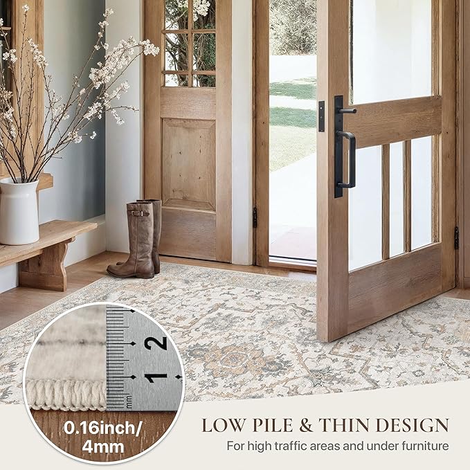 GENIMO Runner Rug 2'x5' Machine Washable Non Slip Vintage Hallway Runner Rug, Low Pile Lightweight Rugs for Indoor Entryway, Hallway, Kitchen and Corridor, Gray Brown