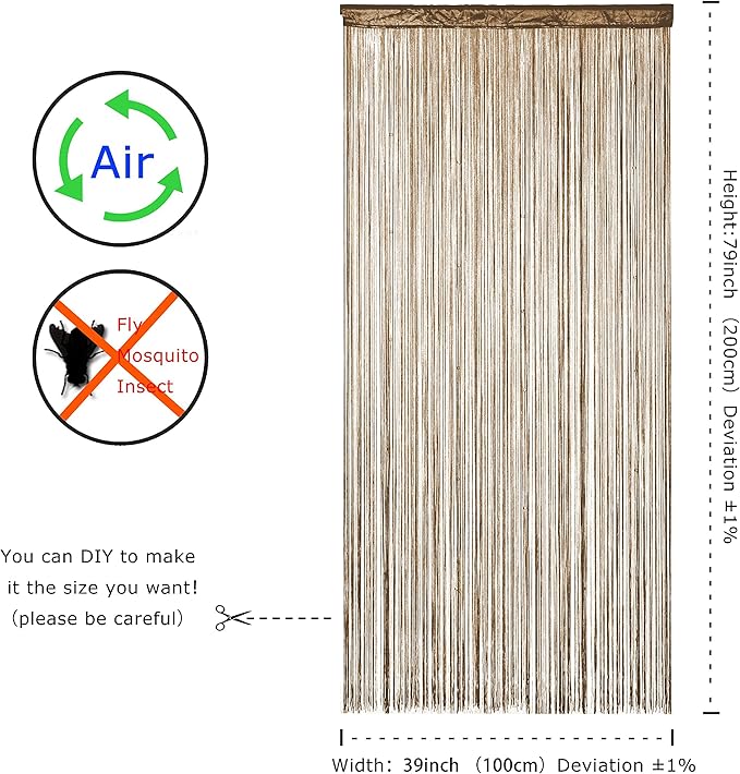 YaoYue Beaded Curtain Door String Curtains for Doorway Tassels Beads Hanging Fringe Hippie Room Divider Window Hallway Entrance Wall Closet Bedroom Privacy Decor (39×79in/100×200cm, Light Coffee)