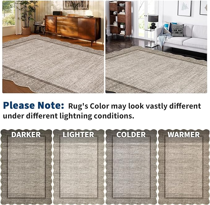 GarveeHome Scalloped Washable Runner Rug 2x6 Runner Non Slip Kitchen Rugs Modern Brown Entryway Rug Farmhouse Soft Bathroom Rugs Stain Resistant Carpet for Hallway Laundry Bedroom 2 ft x6 ft Brown
