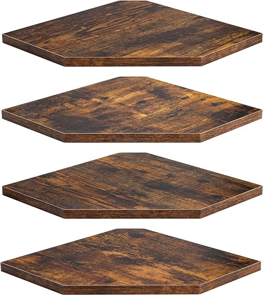 Fun Memories Corner Shelf Wall Mount, Floating Corner Shelves, Set of 4 Corner Wall Shelf Organizer, Rustic Wood Wall Storage Display Shelves for Living Room Bedroom Bathroom Kitchen, Rustic Brown