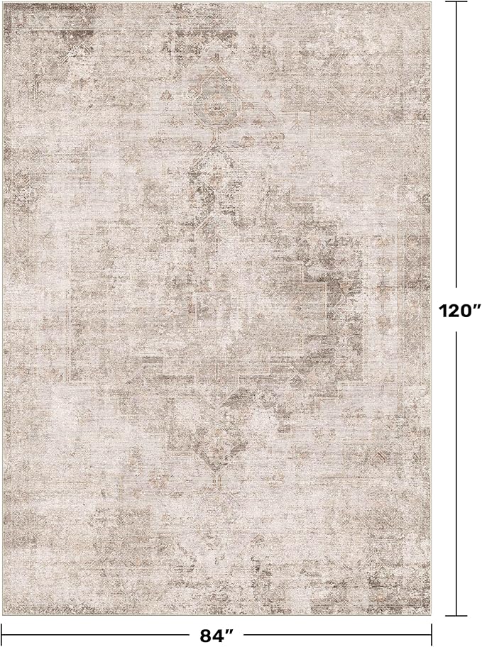 Hazo Haus Farmhouse Area Rugs for Living Room - 7x10 Washable Modern Abstract Rug for Bedroom, Dining Room Under Table, Home Office, Soft Washable & Stain Resistance (Beige & Brown & Peach)