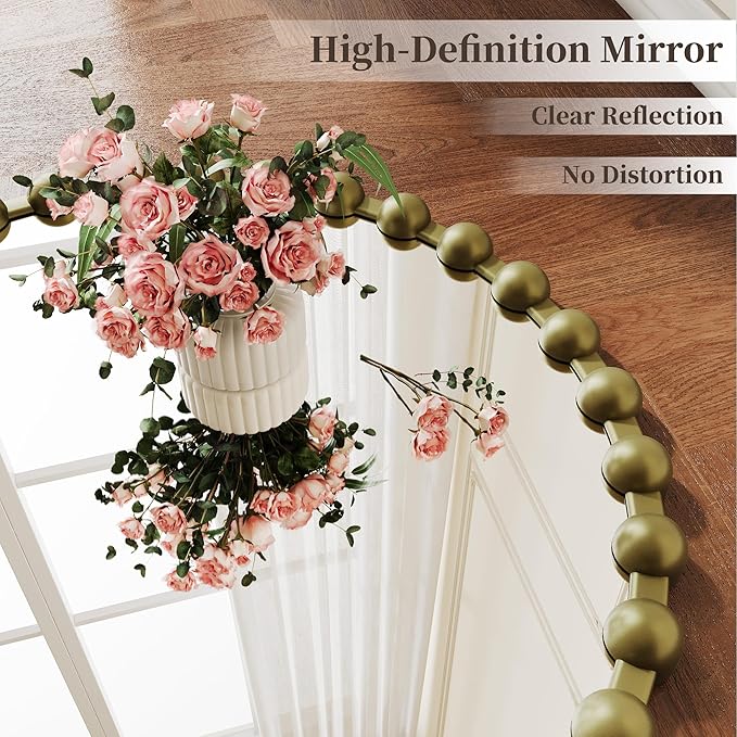 Round Vintage Vanity Mirror, 36 Inch Beaded Frame Circle Wall Mirror for Bathroom, Bedroom Dresser, Entryway, Living Room, Decorative Hanging Wall Mirror, Bronze