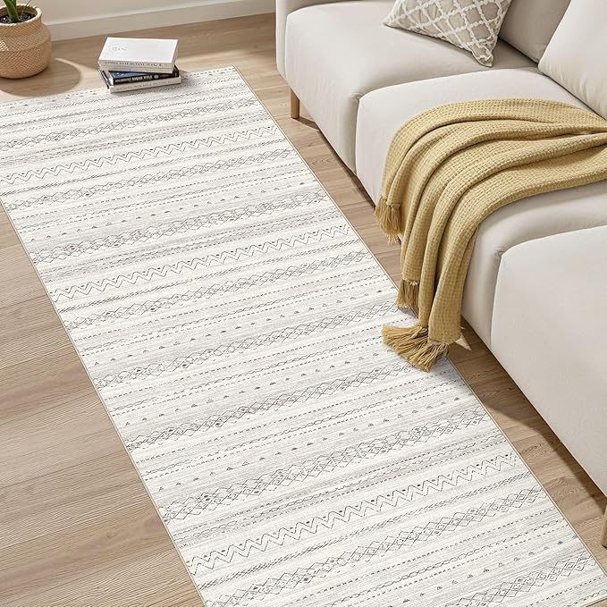 cotiled Hallway 2.6x10 Runner Rugs: Washable Boho Rugs with Non Slip Backing Large Soft Indoor Stain Resistant Carpet for Living Room Bedroom Farmhouse Dining Room Lightweight Home Decor Brown