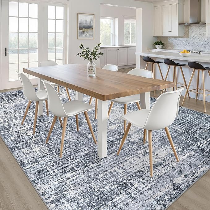 5x8 Area Rug Living Room: Washable Large Neutral Navy Rug Abstract Soft Modern Stain Resistant Indoor Floor Non-Slip Carpet for Bedroom Nursery Kids Office Playroom Dining Room Under Table Home