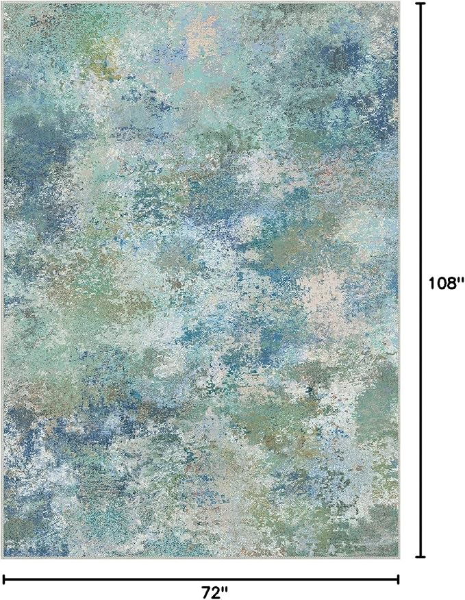 GENIMO Washable Rugs 6x9 Area Rugs for Living Room Bedroom, Modern Lightweight Rug Ultra Soft Indoor Area Rugs 6x9 for Dining Room, Low Pile Carpet with Non Slip Backing, Blue Green